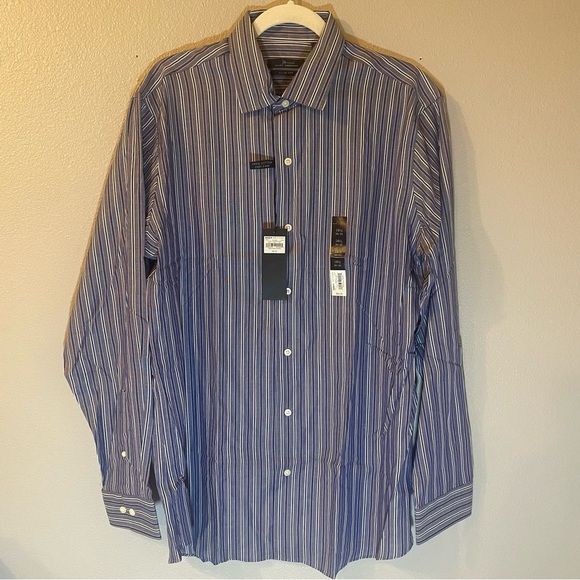 Marc Anthony NWT Men's Blue Striped Shirt slim fit. Size 16.5. 34-35 sleeve. - Picture 1 of 6